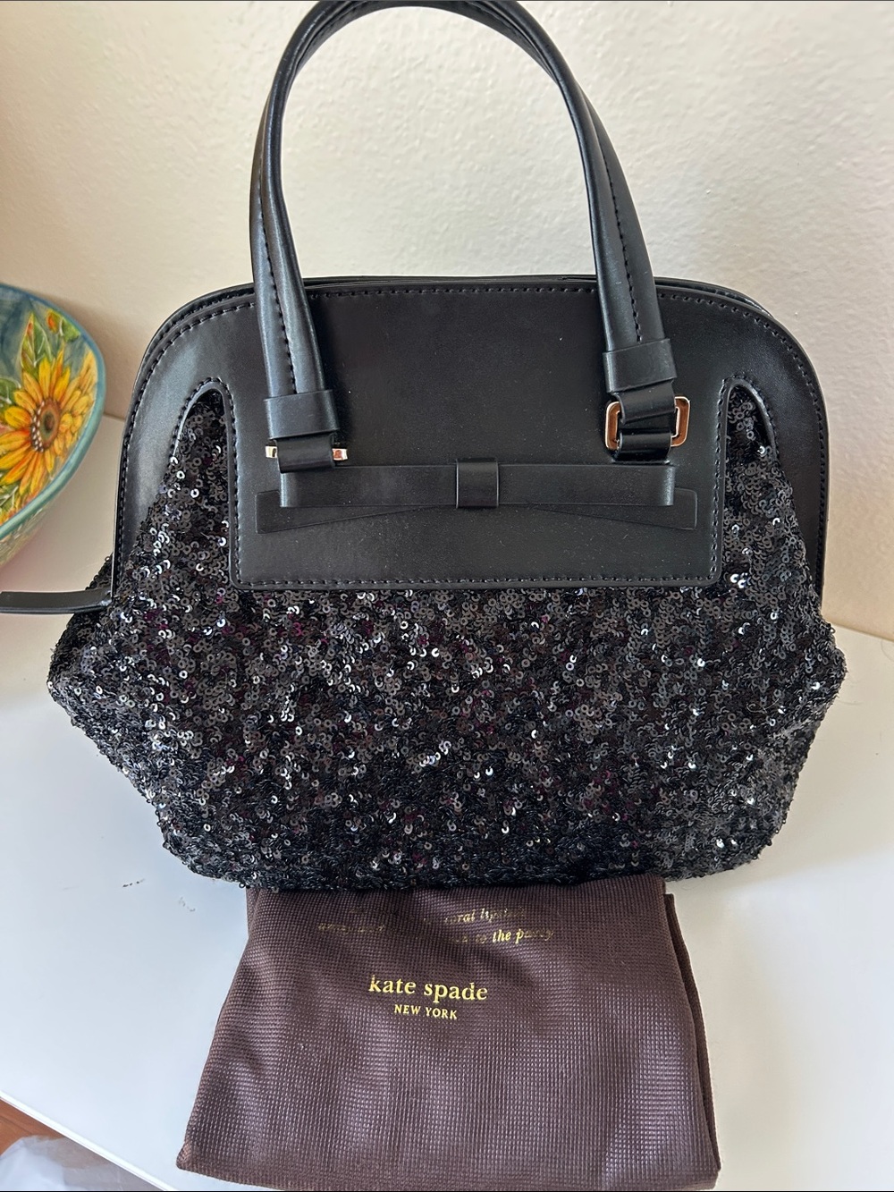 kate spade Black Sequin Bow-Accent Satchel